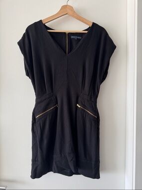 French Connection Black Mini Dress Size 10 Wool Blend Zip Detail